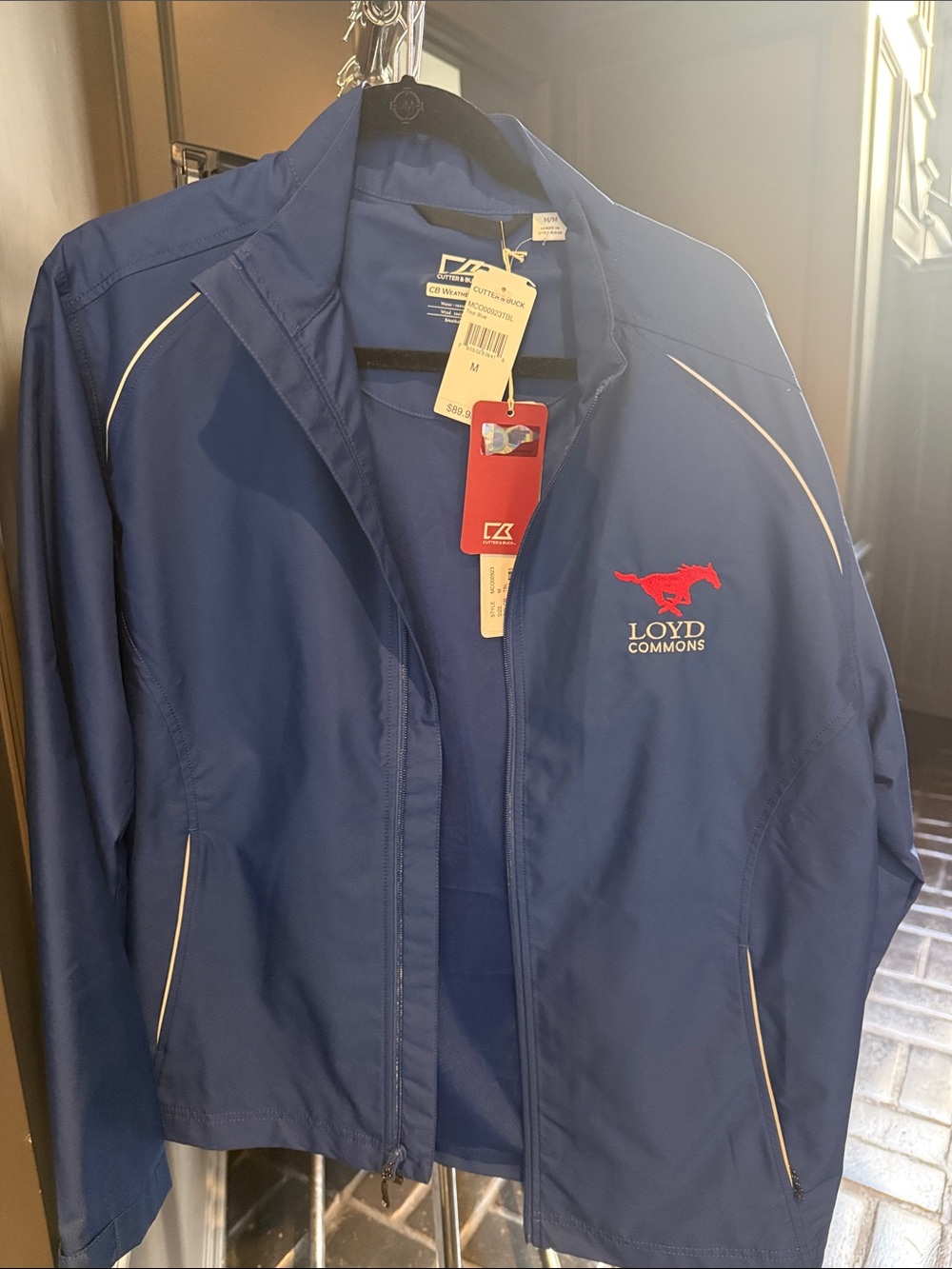 Cutter & Buck Blue Bomber Jacket with Red Embroidered Logo